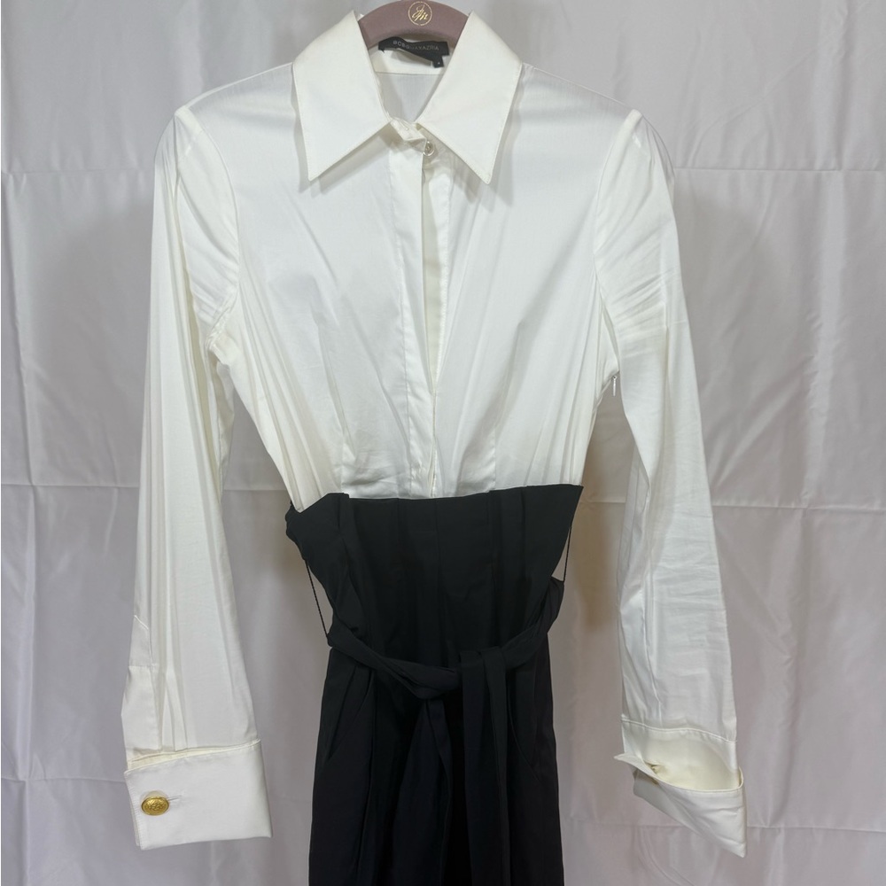 BCBGMaxAzria White and Black Long Sleeve Dress